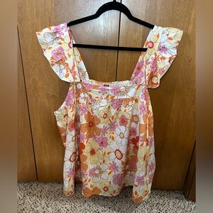 SHEIN Floral Ruffle Strap Tank Top - Pink and Orange